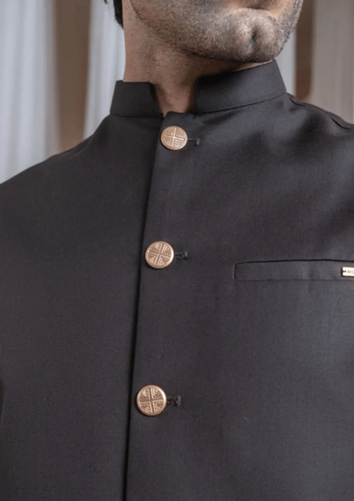 Muraqsh Dark Brown Kurta Shalwar with Suiting Waistcoat Straight Cut - Image 4