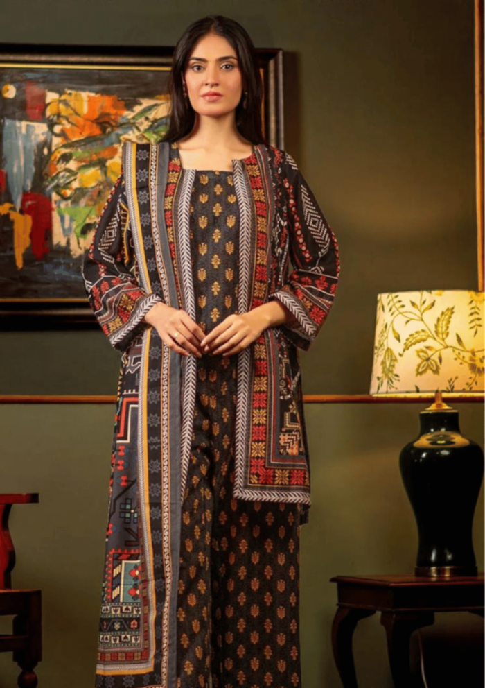 Popular Style Printed Khaddar Suits Unstitched 3 Piece AT01 Women Collection - Image 1