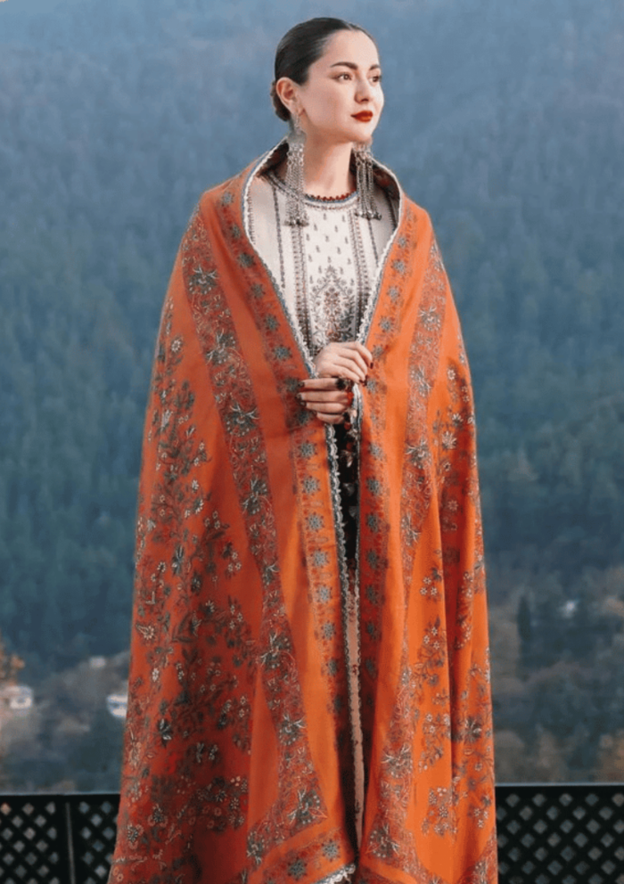 Hussain Rehar Embroidered Khaddar Suits Unstitched 3 Piece AT03 Almas - Winter Collection - Image 1